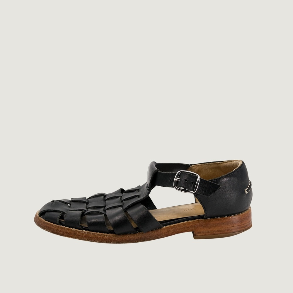 Everlane Fisherman Black Woven Leather Sandals Buckle Flat Size 8.5 Italy